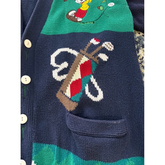 Disney Mickey VTG Green/Blue Mens Golf Cardigan Sweater XL? SEE MEASUREMENTS - Picture 8 of 12